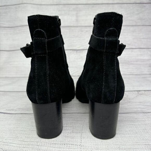 Blondo Women's 9.5 Black Suede Waterproof Ankle Boots Block Heel Side Zip FLAW - Picture 4 of 11